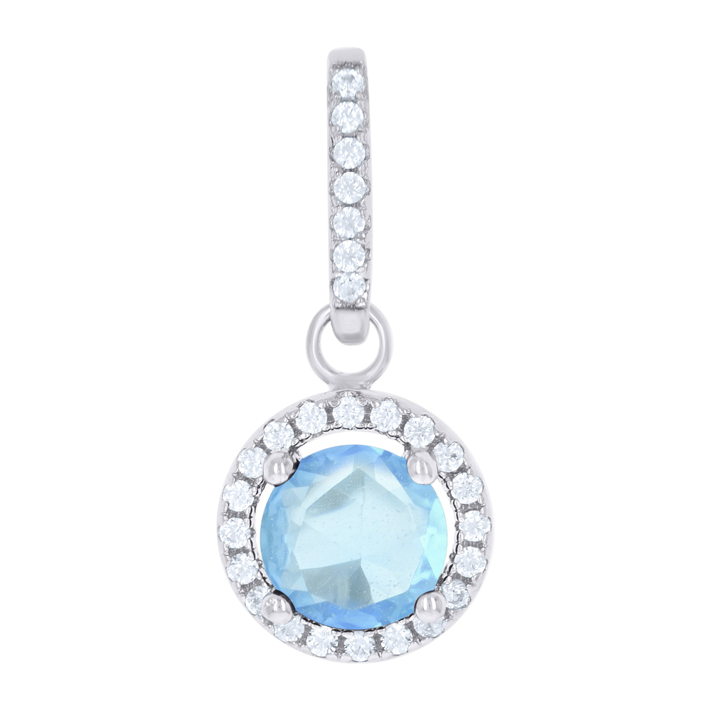 925 Sterling Silver Womens Aqua Cubic Zirconia Fashion Round Charm Pendant